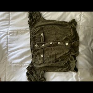 Green button crop top